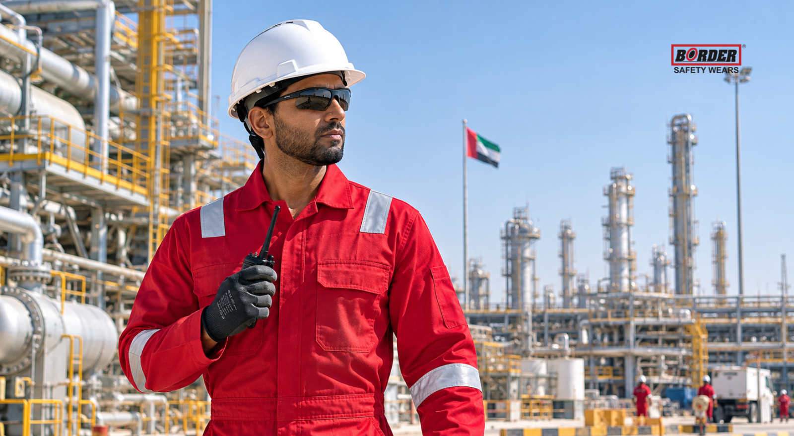 Worker wearing IFR coverall at UAE oil and gas facility