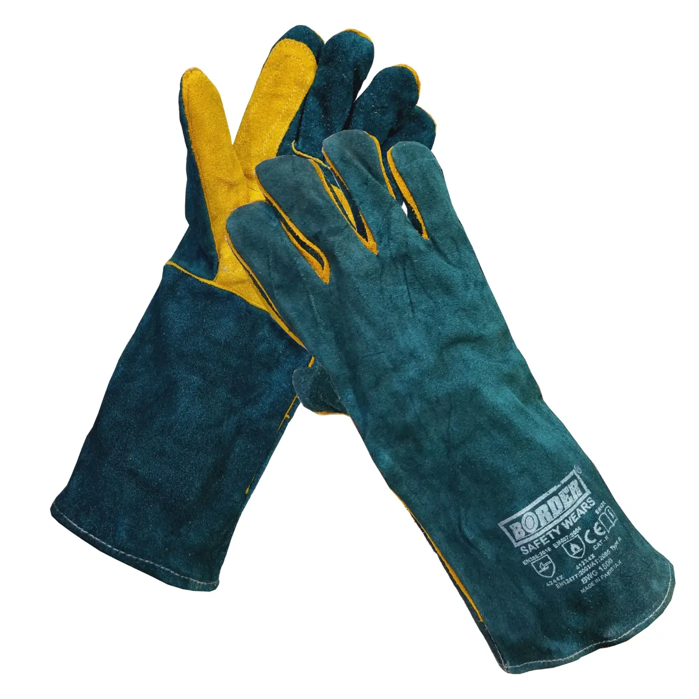 HEAVY DUTY GREEN WELDING GLOVE WITH PIPIN-BORDER